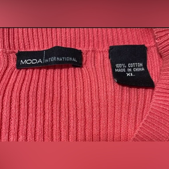 Moda International Vibrant Coral Knit Sweater top - Picture 2 of 2